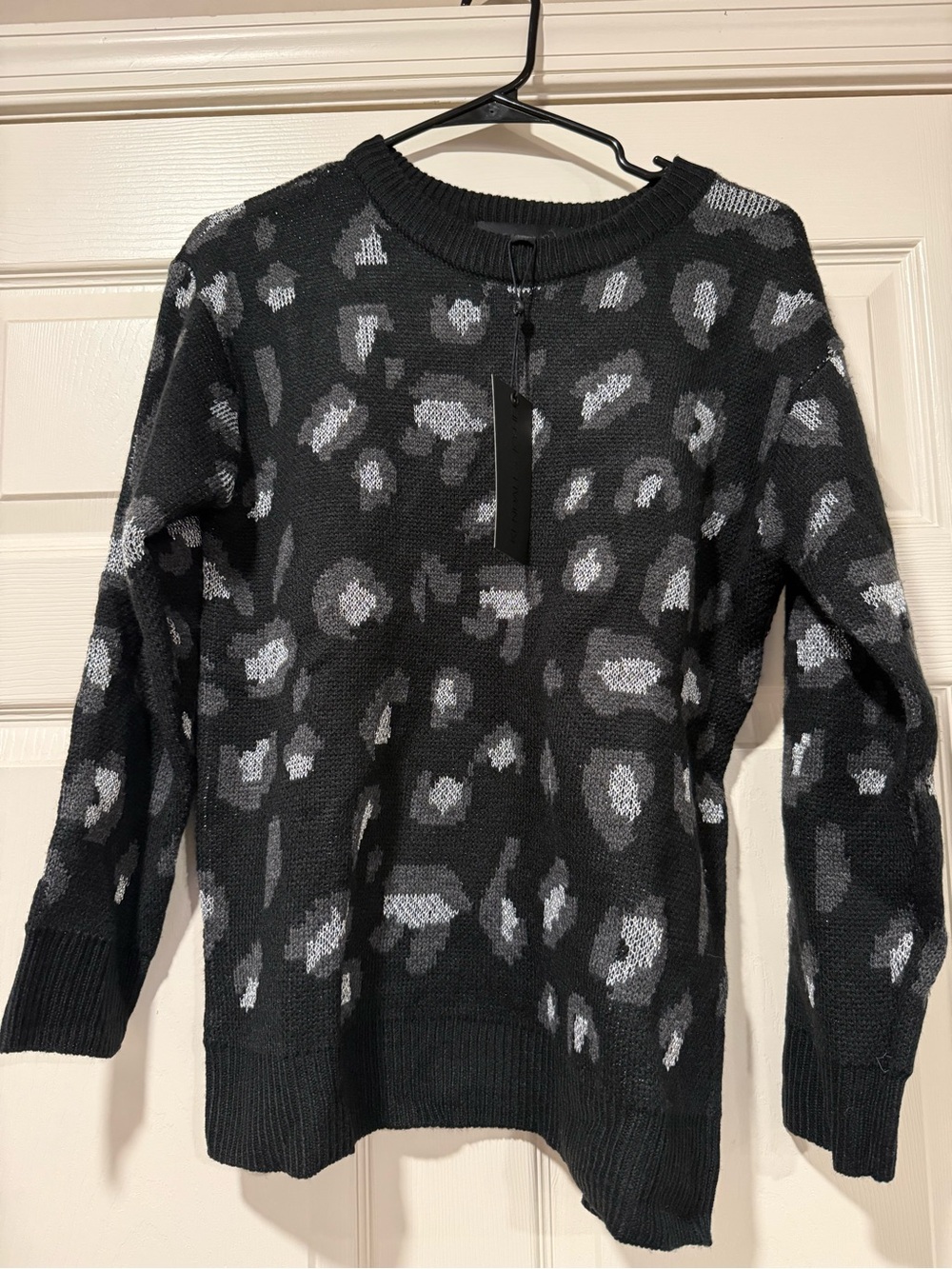 Kendall & Kylie Black and Gray Leopard Crewneck Sweater